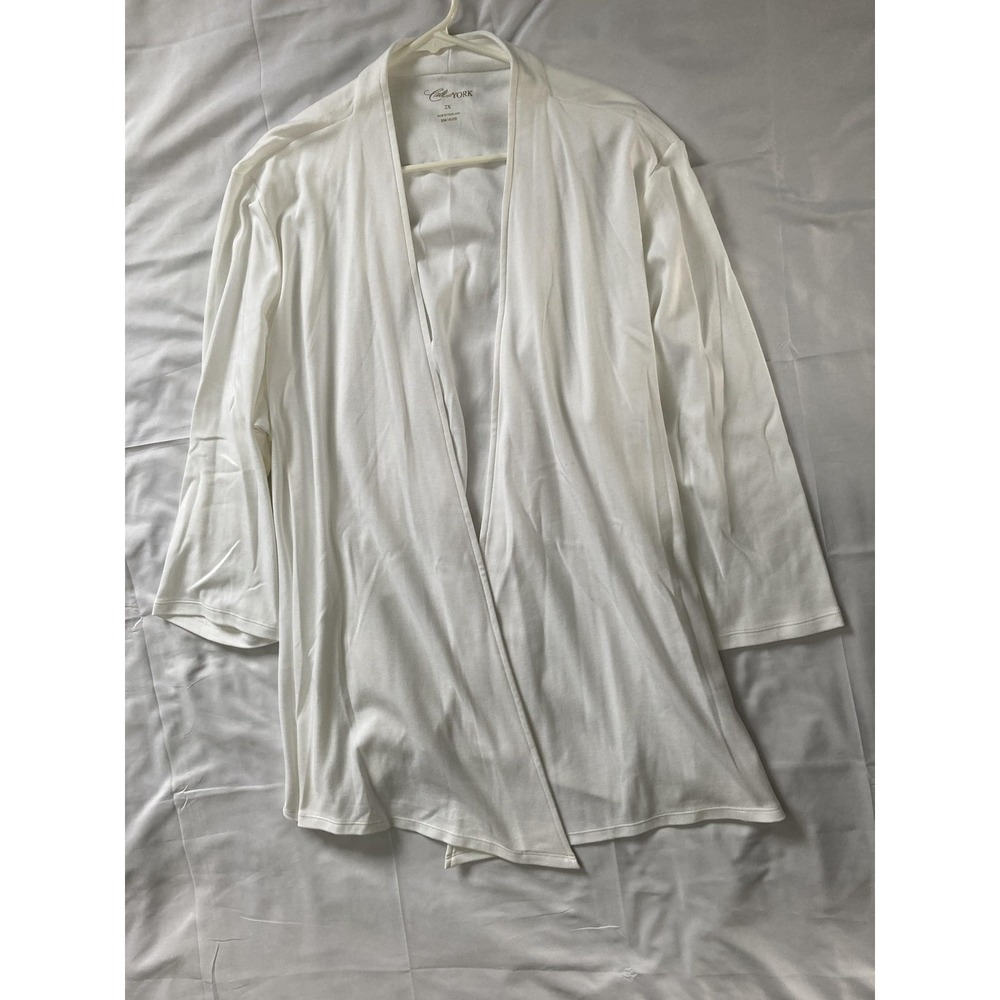 Cali And York Shirt Women 2X White Lightweight Open Front Cardigan 3/4 Sleeve - Picture 4 of 11